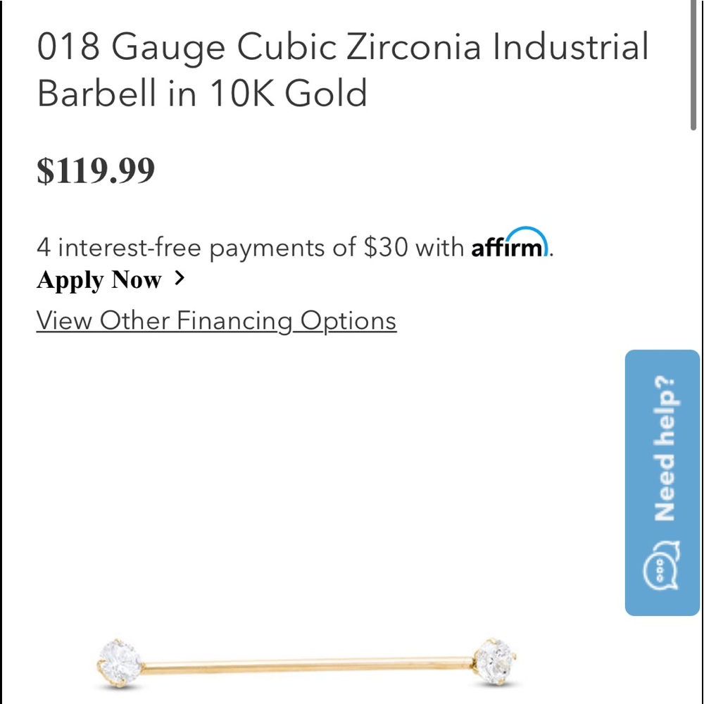 REAL GOLD  industrial bar from piercing pagoda